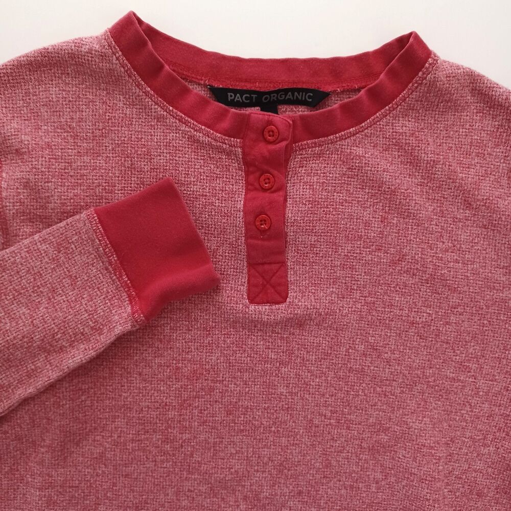 Pact Top Womens Small Waffle Knit Henley 100% Organic Cotton Holiday Christmas‎